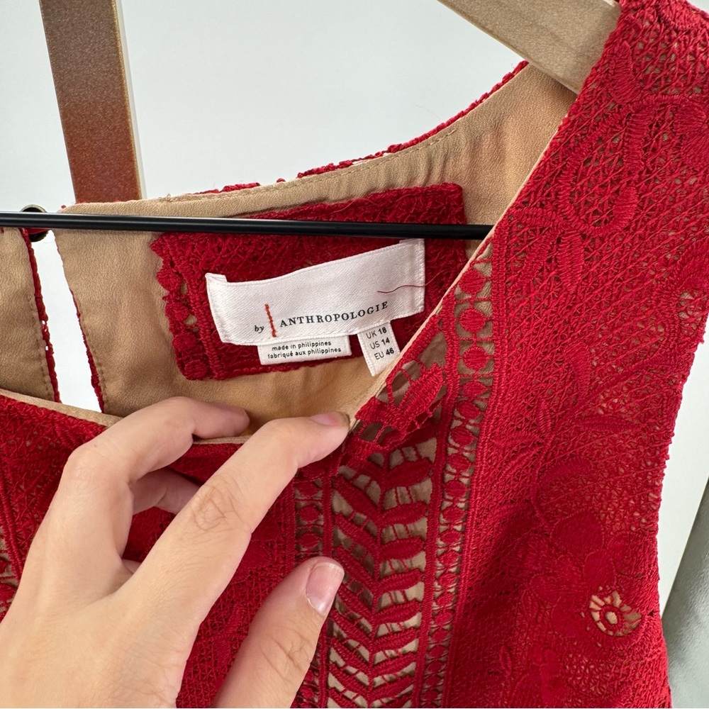 Anthropologie Georgia Vibrant Red‎ Crochet Lace Circle Dress Size 14 - Picture 3 of 10
